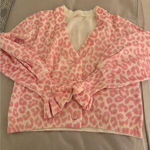 LoveShackFancy Pink Leopard Print Women's Cardigan, Size XS, NWOT